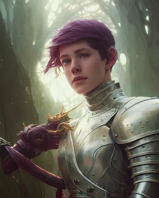 Image similar to highly detailed vfx portrait of a fantasy maigc knight, stephen bliss, unreal engine, greg rutkowski, loish, rhads, beeple, makoto shinkai and lois van baarle, ilya kuvshinov, rossdraws, tom bagshaw, alphonse mucha, global illumination, detailed and intricate environment