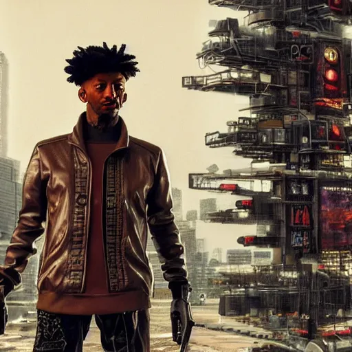 Prompt: 2 1 savage, 1 / 6 katsuya terada, cyberpunk, hyper - realistic, 4 k, unreal engine, highly detailed