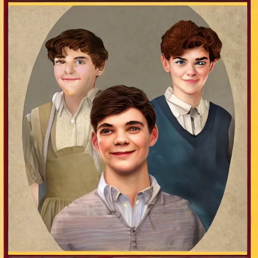 Image similar to Gilbert Blythe from anne with an e as college students, digital art