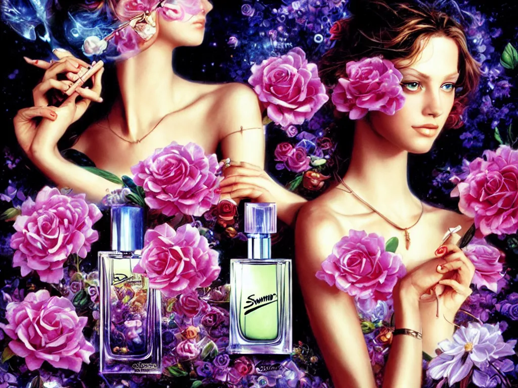 Image similar to fragrance advertising campaign painted by drew struzan, highly detailed