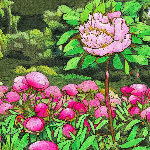 Image similar to Peony garden, digital art