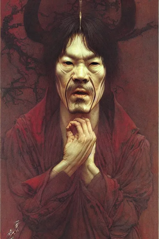 Prompt: a portrait of fu lu shou by wayne barlowe, gustav moreau, goward,  Gaston Bussiere and roberto ferri, santiago caruso, and austin osman spare, ((((occult art))))