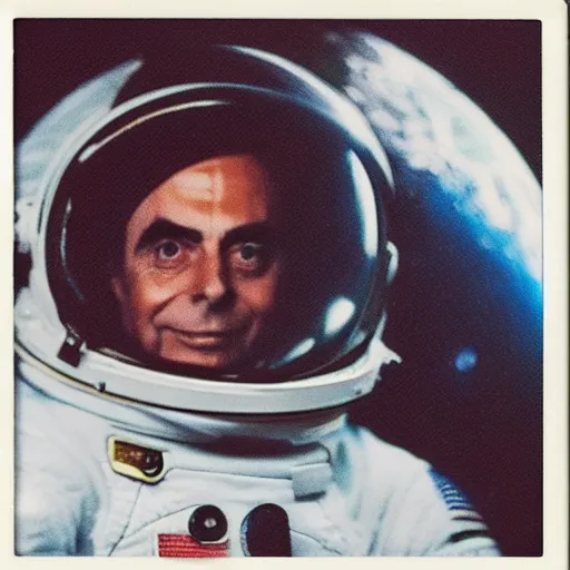 Image similar to polaroid of carl sagan in a spacesuit