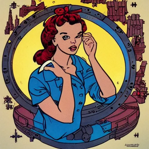 Prompt: a portrait of Rosie the Riveter by Moebius