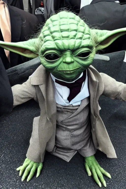 Prompt: yoda looking dapper wearing a suit