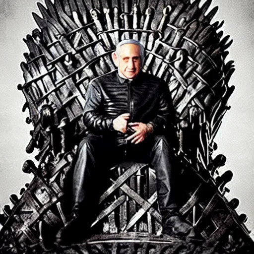 Prompt: “Benjamin Netanyahu sitting on the iron throne, 4k, award winning, Digital art, scene from game of thrones”