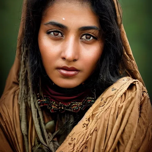 Prompt: vintage portrait of a stunningly beautiful nepali female, dark eyes, dark hair, olive skin, depth of field, zeiss lens, detailed, symmetrical, centered, fashion photoshoot, by edward s curtis, Annie Leibovitz and Steve McCurry, David Lazar, Jimmy Nelsson, Breathtaking, 8k resolution, extremely detailed, beautiful, establishing shot, artistic, hyperrealistic, beautiful face, octane render