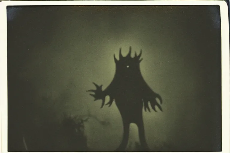 Image similar to dark old polaroid of an weird monster in the world of oz