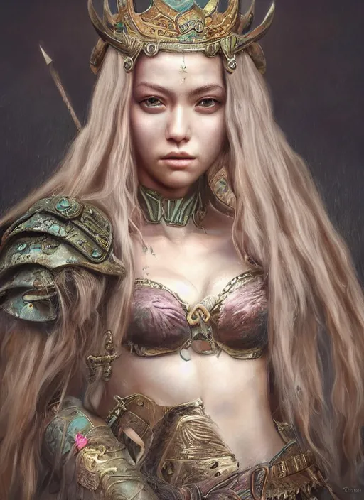 Image similar to detailed realistic character concept illustration pastel painting of a warrior princess in detailed clothing, insanely detailed and intricate, octane render, sss, postprocessing