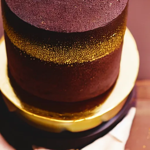 Prompt: a photo of the most delicious chocolate cake mankind has ever seen, gold sprinkles, studio lighting, 8 0 mm lens, ultra detailed, hyper realistic, realistic materials