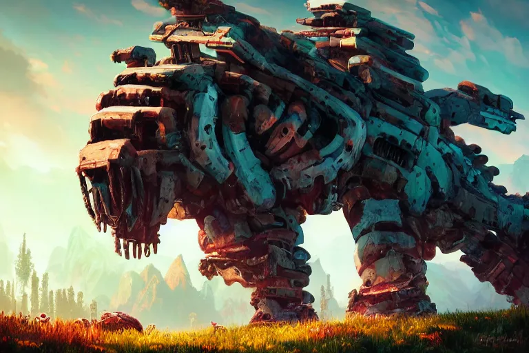 Image similar to tremortusk machine mecanical creature robot of horizon forbidden west horizon zero dawn bioluminiscence global illumination ray tracing hdr fanart arstation by ian pesty and alena aenami artworks in 4 k