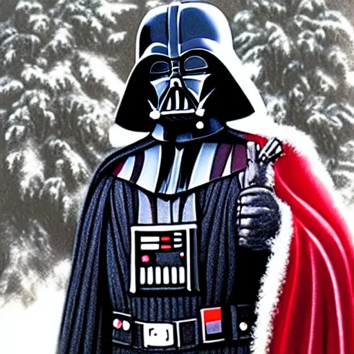 Prompt: A realistic photo of Darth Vader dressed as Santa