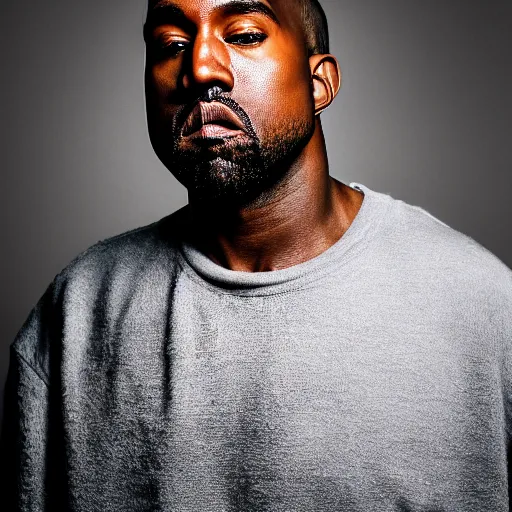 Prompt: the face of kanye west wearing yeezy clothing at 3 8 years old, portrait by julia cameron, chiaroscuro lighting, shallow depth of field, 8 0 mm, f 1. 8
