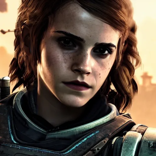 Image similar to emma watson in gears of war, destiny 2, witcher 3, god of war, warframe, cyberpunk 2 0 7 7, overwatch, fortnite, highly detailed, extremely high quality, hd, 4 k, professional photographer, 4 0 mp, lifelike, top - rated, award winning, realistic, detailed lighting, detailed shadows, sharp, edited, corrected, trending