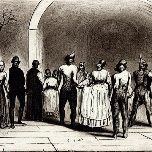 Prompt: devil worshipers meeting, 1 8 0 0 s, historical photograph