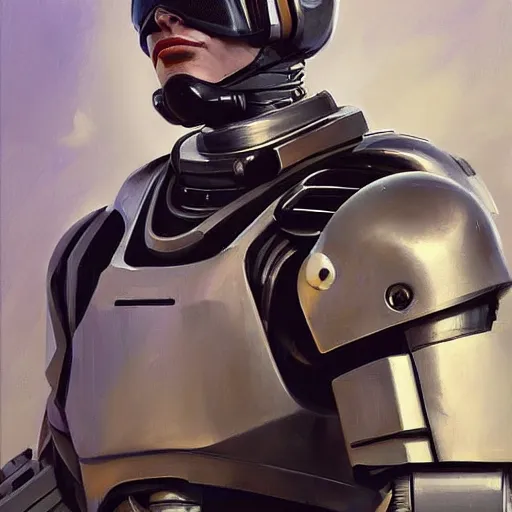 Image similar to greg manchess portrait painting of alex j. murphy aka robocop as overwatch character, medium shot, asymmetrical, profile picture, organic painting, sunny day, matte painting, bold shapes, hard edges, street art, trending on artstation, by huang guangjian and gil elvgren and sachin teng