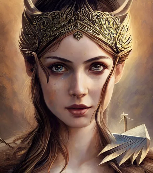 Image similar to aphrodite goddess wearing an arrow on her head, high resolution, uhd, digital illustration, in the style of greg rutkowski, fantasy, amazing detail, epic, intricate, elegant, hyper realistic, hyperdetailed, style of laura sava, smooth, sharp focus