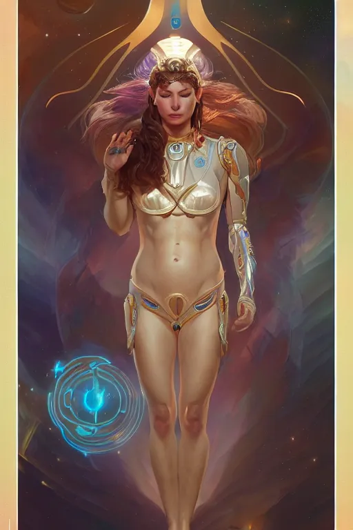 Image similar to goddess of space and time, accurate anatomy, only two hands, highly detailed, digital painting, artstation, concept art, smooth, sharp focus, illustration, Unreal Engine 5, 8K, art by artgerm and greg rutkowski and alphonse Mucha