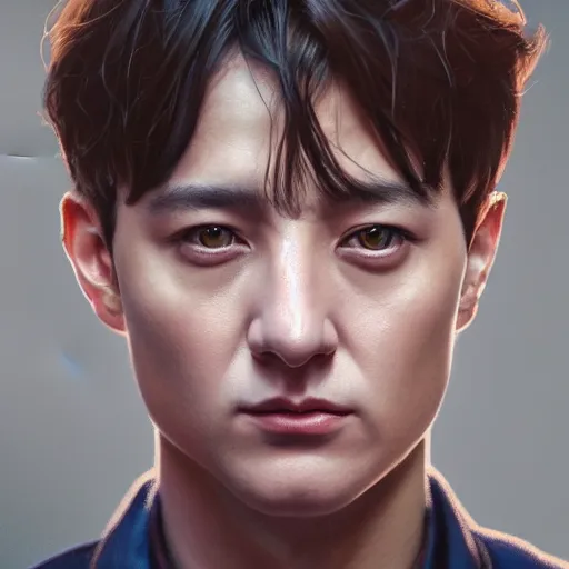 Image similar to highly detailed vfx portrait of jungkook, stephen bliss, greg rutkowski, loish, rhads, beeple, makoto shinkai, tom bagshaw, alphonse mucha, global illumination, sharp focus, art by artgerm and greg rutkowski, stanley kubrick, best of behance, cinematic lighting, intricate complexity,