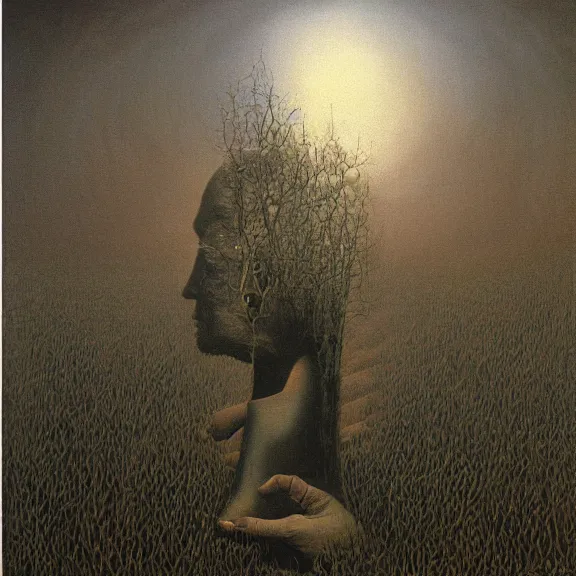 Image similar to a Painting representing mind games, Zdzislaw Beksinski, Ivan Seal, The Caretaker, Leyland Kirby