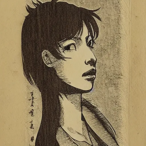 Prompt: Makise kurisu, engraving, old book, etching