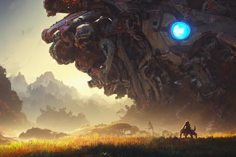 Image similar to watcher machine mecanical creature robot of horizon forbidden west horizon zero dawn radiating a glowing aura global illumination ray tracing hdr fanart arstation by ian pesty and alena aenami artworks in 4 k