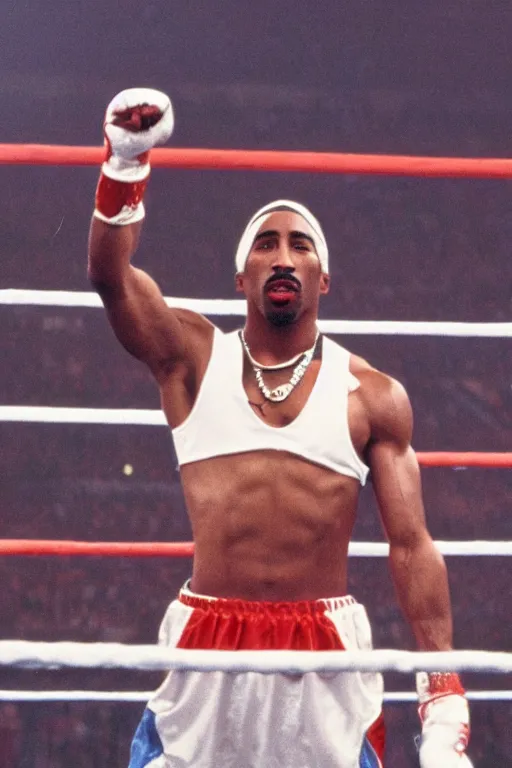 Prompt: film still of Tupac as rocky balboa in rocky, 4k