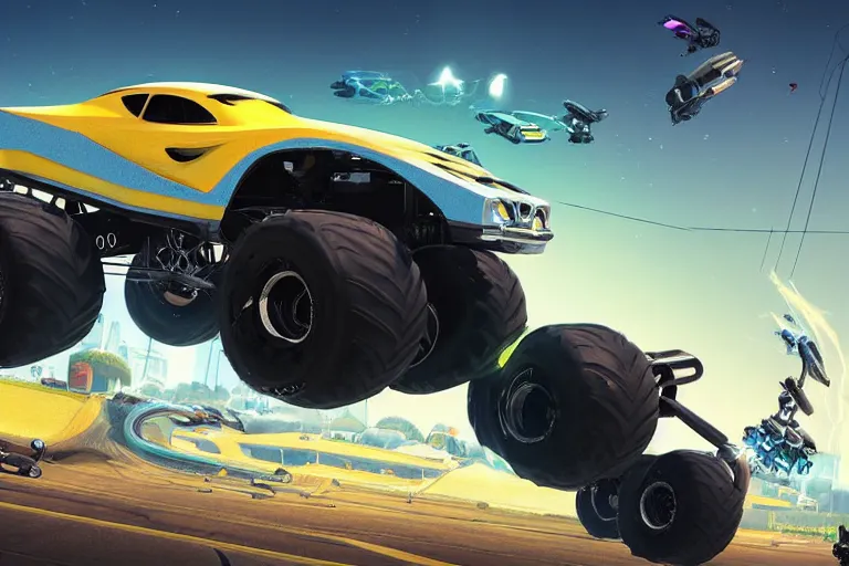 Prompt: monster truck vehicle that looks like a penguin concept design engine super cars rocket league tank mad max global illumination ray tracing hdr chromed reflexion, gta 5 comics official fanart behance hd artstation penguin shaped vehicle trip