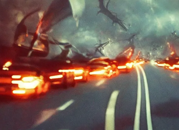 Image similar to Dash cam footage of an alien invasion, michael bay, war of the worlds