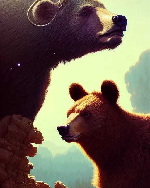 Prompt: highly detailed surreal vfx portrait of a cattlepunk bear, stephen bliss, unreal engine, greg rutkowski, loish, rhads, beeple, makoto shinkai and lois van baarle, ilya kuvshinov, rossdraws, tom bagshaw, alphonse mucha, global illumination, detailed and intricate environment