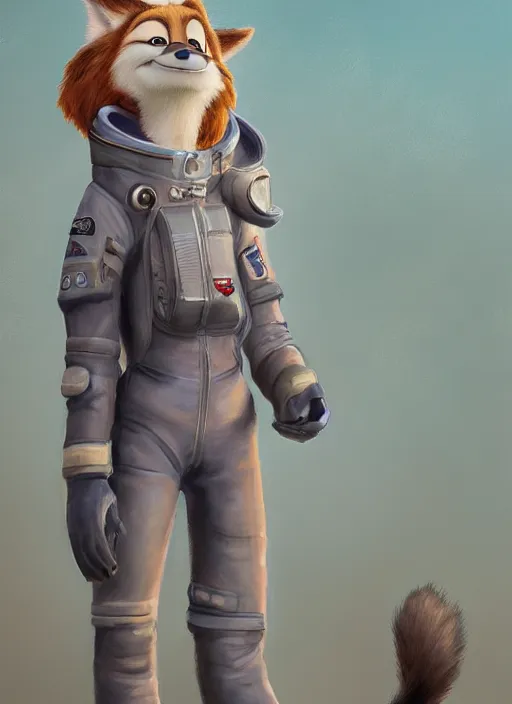 Image similar to oil painting detailed full body of anthromorphic female wolf, in style of zootopia, zootopia, zootopia, fursona, furry, furaffinity, 4 k, deviantart, furry art, fursona art, wearing astronaut outfit, in style of zootopia, wolf fursona, cyberpunk, female, detailed feminine face,