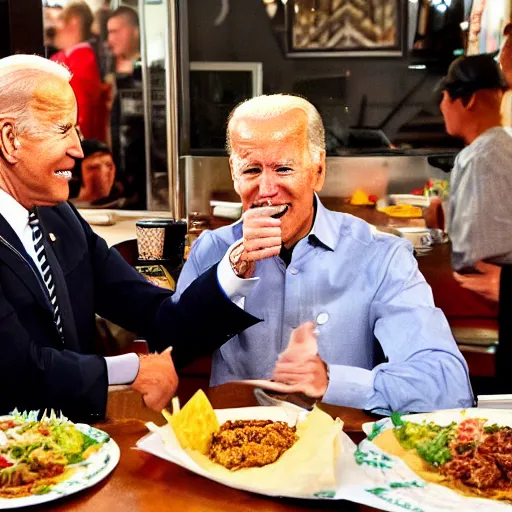 Image similar to joe biden wearing a sombrero eats tacos at mexican restaurant