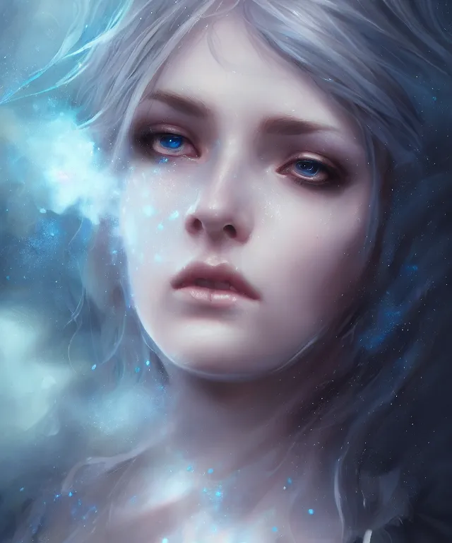 Prompt: sadness by charlie bowater and titian and artgerm, full - body portrait, intricate, face, forest, elegant, blue mist, beautiful, highly detailed, dramatic lighting, sharp focus, trending on artstation, artstationhd, artstationhq, unreal engine, 4 k, 8 k
