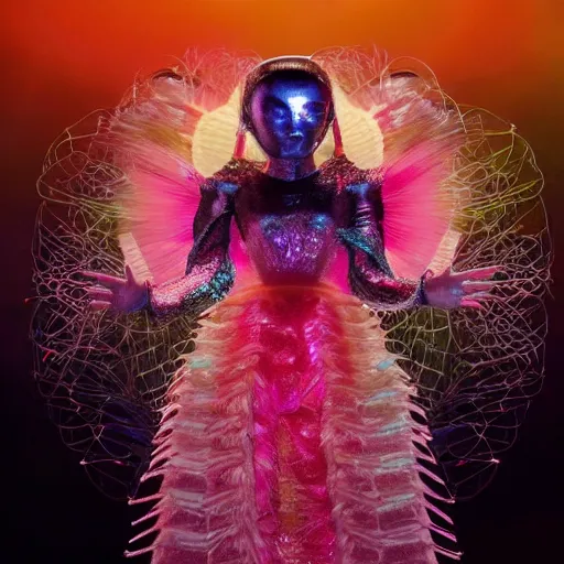 Image similar to bjork as an alien visitor to a new world, delivering musical artistry never before heard or seen