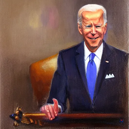 Image similar to oil painting of joe biden with a broadsword