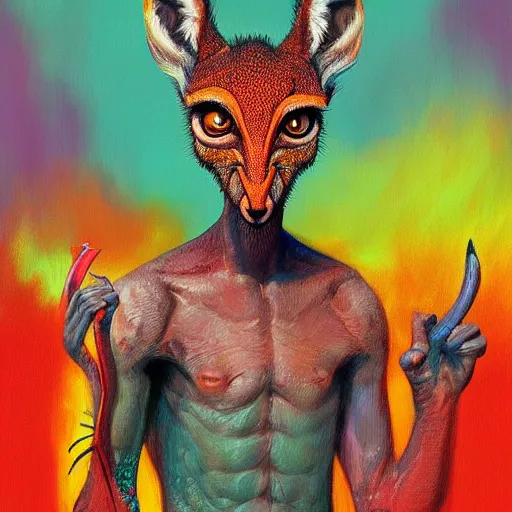 Image similar to a dik dik monster colorful, digital art, fantasy, magic, trending on artstation, ultra detailed, professional illustration by Basil Gogos