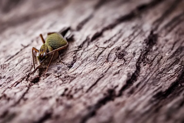 Prompt: macro photo сerambycidae on a cut of sandalwood, shot on Leica SL2