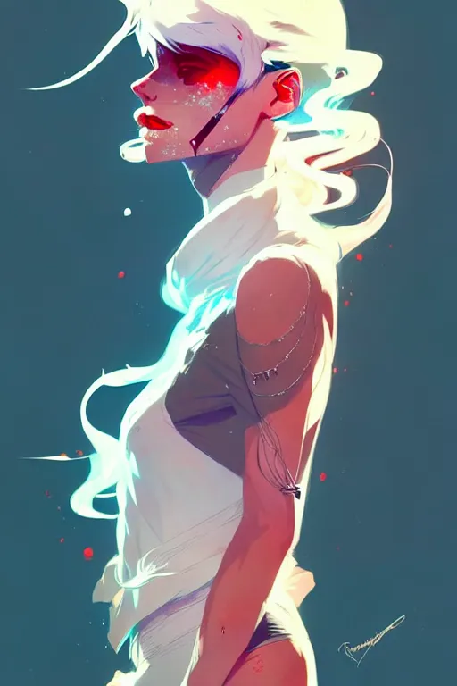 Image similar to an ultra detailed full body portrait of a young gorgeous white haired female character with vintage style, by conrad roset, greg rutkowski and makoto shinkai trending on artstation