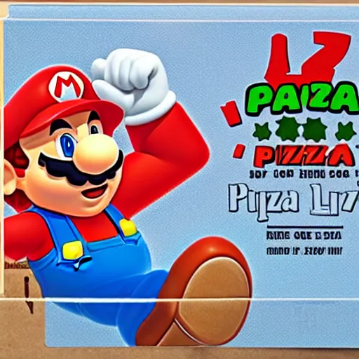 Image similar to pizzeria pizza box featuring super mario and luigi