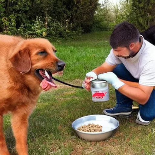 Prompt: dog feeding his pet human?