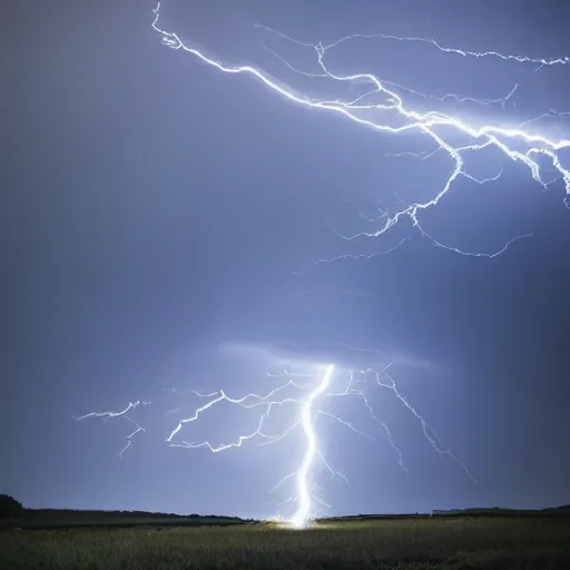 Image similar to futuristic flying car emerging from a circle of lightning in the sky, thunderstorm at night, 28mm dramatic photo