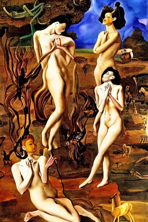 Image similar to Nymphs Listening to the Songs of Orpheus, oil painting by Salvador Dali