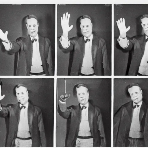 Prompt: a film strip reel of a man waving his arm from left to right