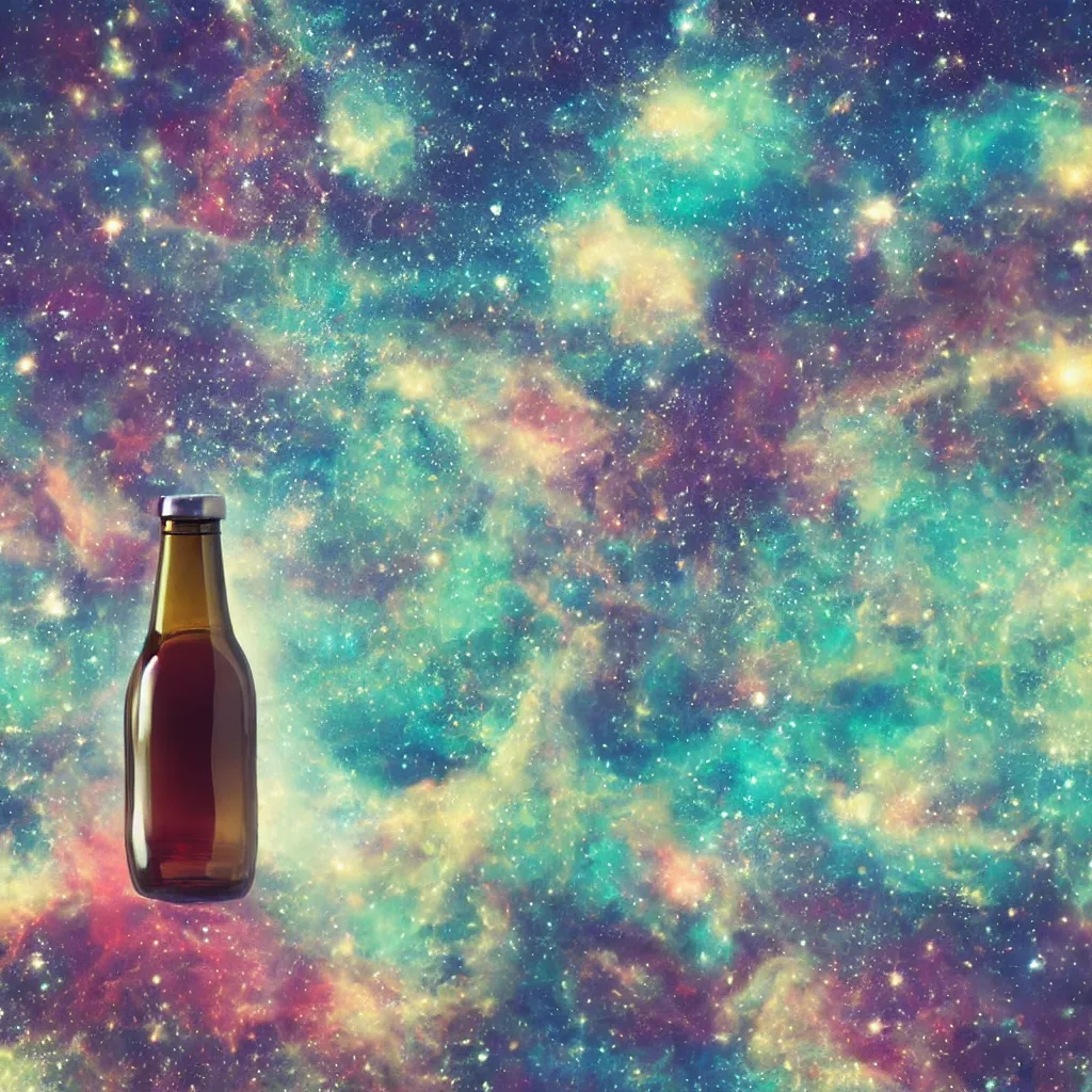 Image similar to the universe contained within a bottle, in a style of mid journey