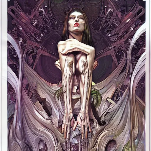 Prompt: professional digital painting, extreme illustration of an alien by H R Giger + artgerm, alphonse mucha ::