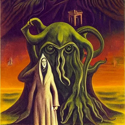 Image similar to the call of cthulhu by leonora carrington and h. p. lovecraft