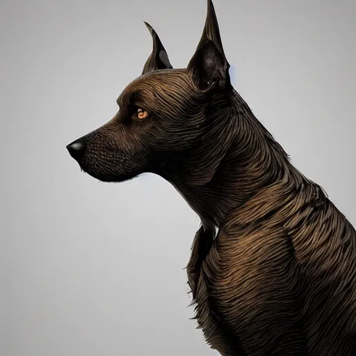 Image similar to a crossbreed between a dog and a human, by shaddy safadi, feng zhu, and john j. park, concept art!!!!!, concept!!!!!, trending on artstation, zbrush, photorealistic details, intricately defined, comprehensive art, complexly detailed, professional photography, 4 k, 8 k