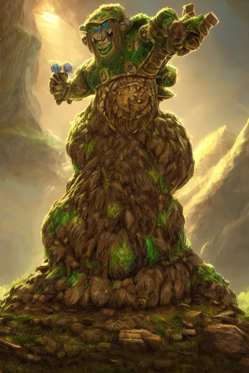 Image similar to zelda fantasy art giant golem troll wood rock greeble gemstone, global illumination ray tracing hdr fanart arstation by sung choi and eric pfeiffer and gabriel garza and casper konefal