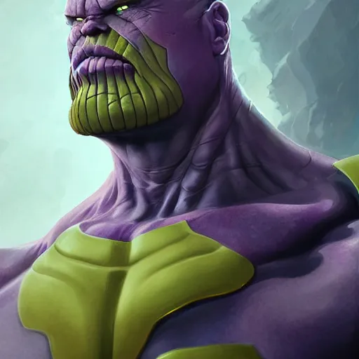 Image similar to Thanos by Stanley Artgerm Lau, WLOP, James Jean, Andrei Riabovitchev, Marc Simonetti, Yoshitaka Amano, ArtStation, CGSociety