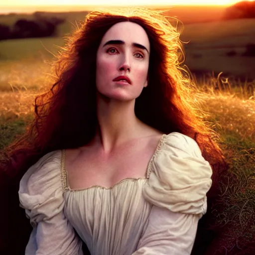 Prompt: photographic portrait of a stunningly beautiful renaissance pre raphaelite female in soft dreamy light at sunset, jennifer connelly, contemporary fashion shoot, by edward robert hughes, annie leibovitz and steve mccurry, david lazar, jimmy nelsson, breathtaking, 8 k resolution, extremely detailed, beautiful, establishing shot, artistic, hyperrealistic, beautiful face, octane render